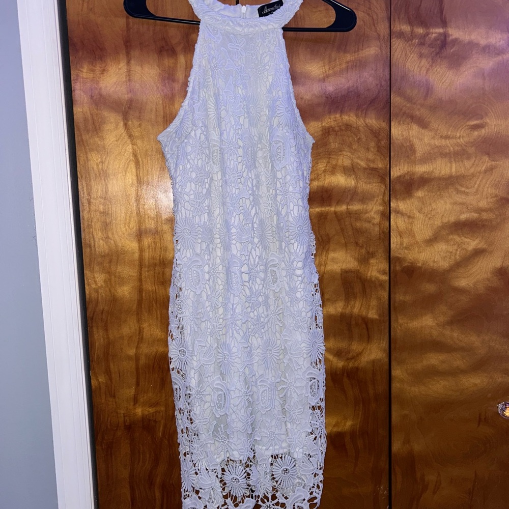 Elegant White Lace Halter Dress